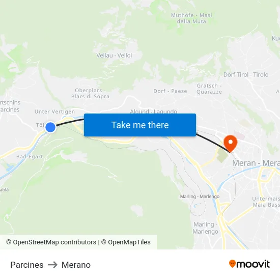 Parcines to Merano map