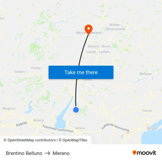 Brentino Belluno to Merano map