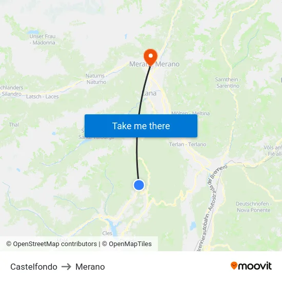 Castelfondo to Merano map