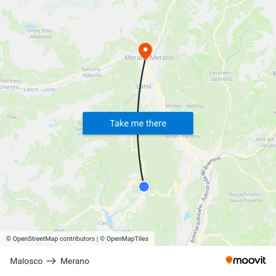 Malosco to Merano map