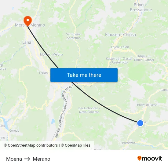 Moena to Merano map
