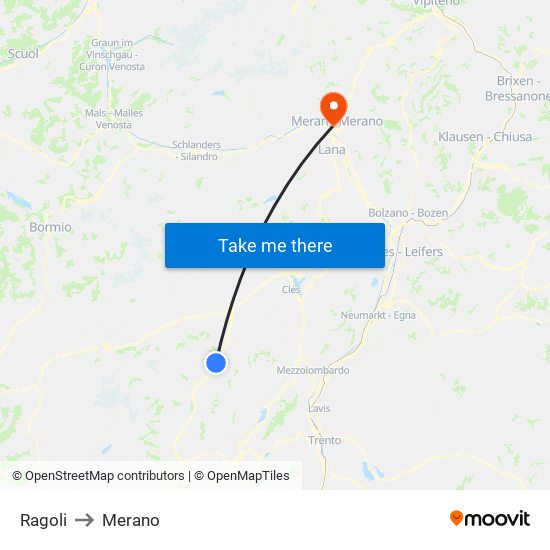Ragoli to Merano map