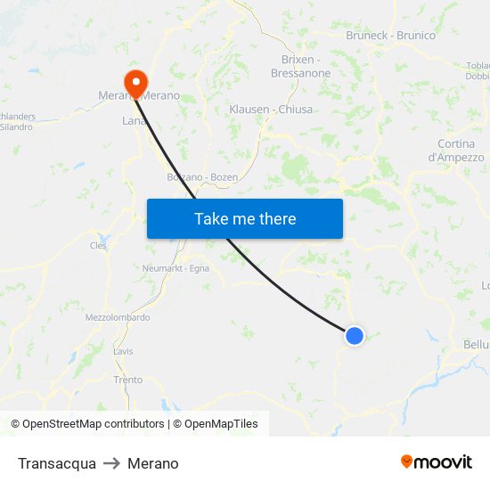 Transacqua to Merano map