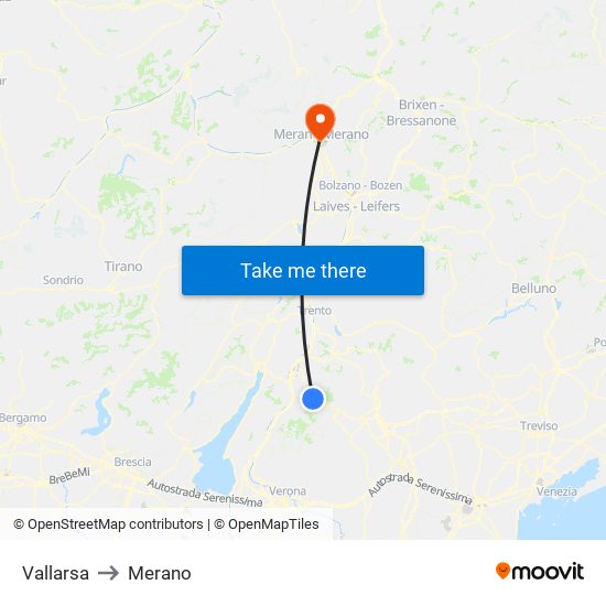 Vallarsa to Merano map
