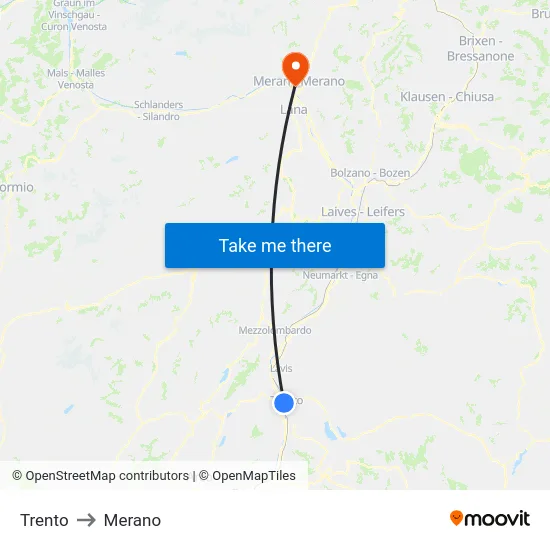 Trento to Merano map