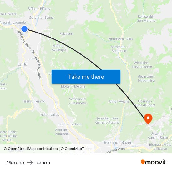 Merano to Renon map