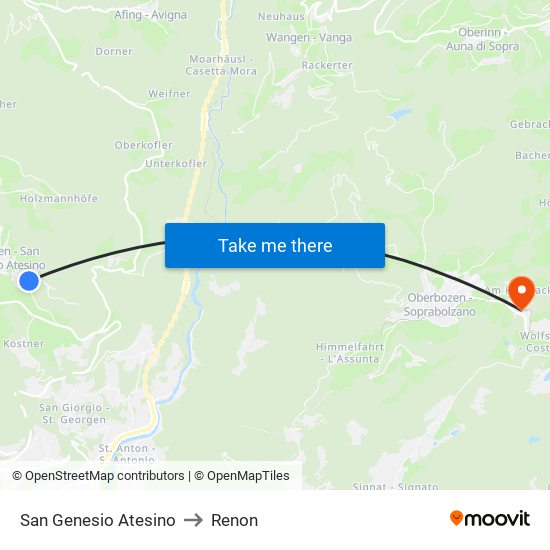 San Genesio Atesino to Renon map