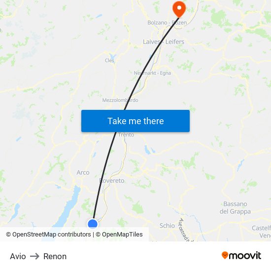 Avio to Renon map