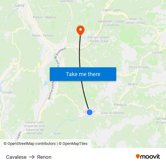 Cavalese to Renon map