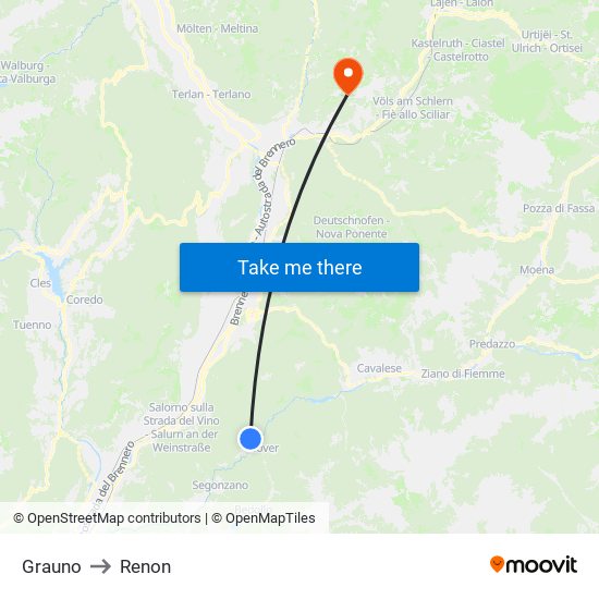 Grauno to Renon map