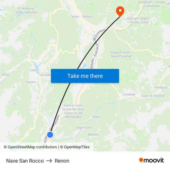 Nave San Rocco to Renon map