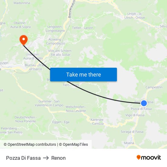 Pozza Di Fassa to Renon map