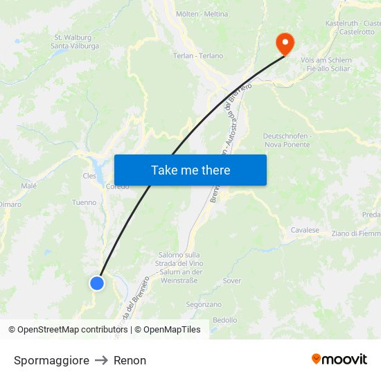 Spormaggiore to Renon map