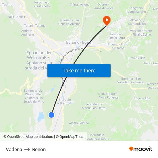 Vadena to Renon map