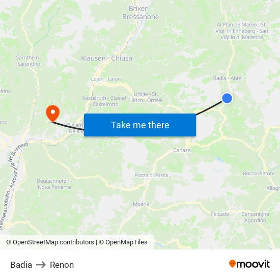 Badia to Renon map