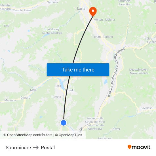 Sporminore to Postal map