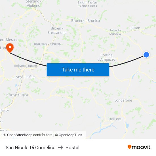 San Nicolò Di Comelico to Postal map