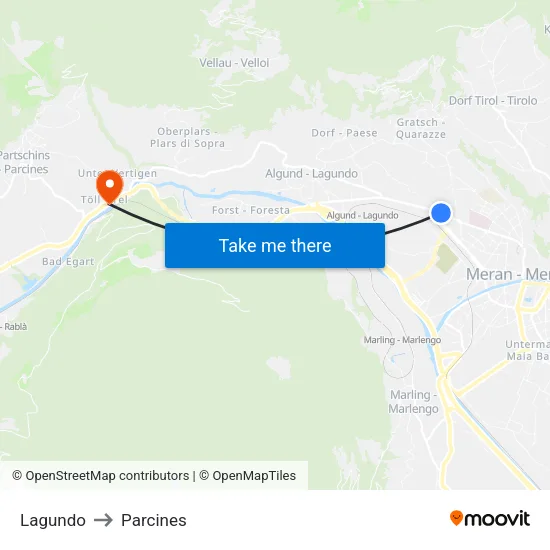 Lagundo to Parcines map