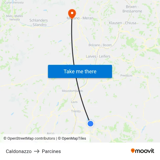 Caldonazzo to Parcines map