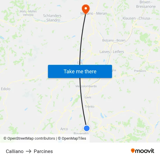 Calliano to Parcines map