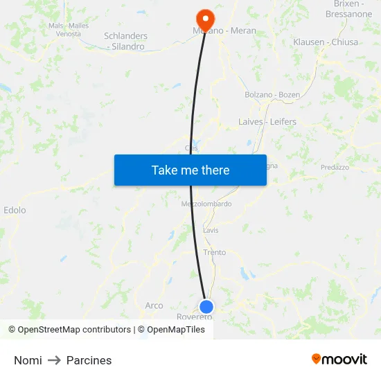 Nomi to Parcines map