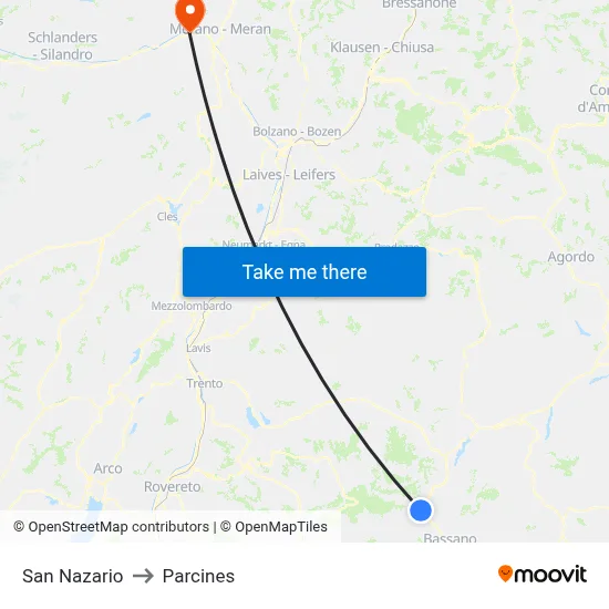 San Nazario to Parcines map