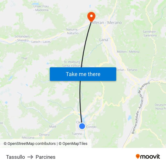 Tassullo to Parcines map