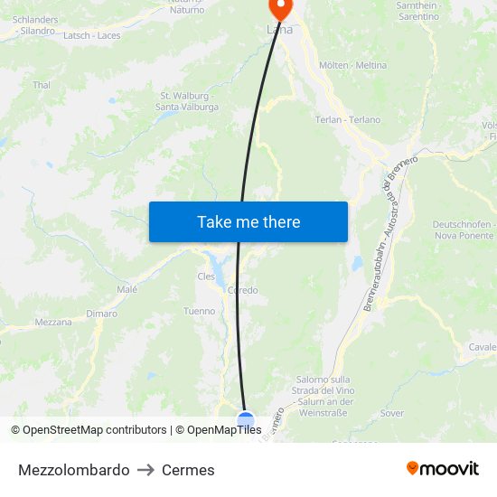 Mezzolombardo to Cermes map