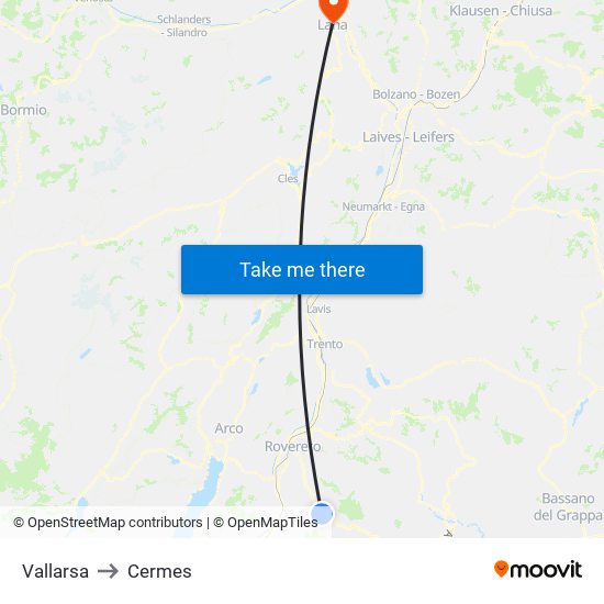 Vallarsa to Cermes map