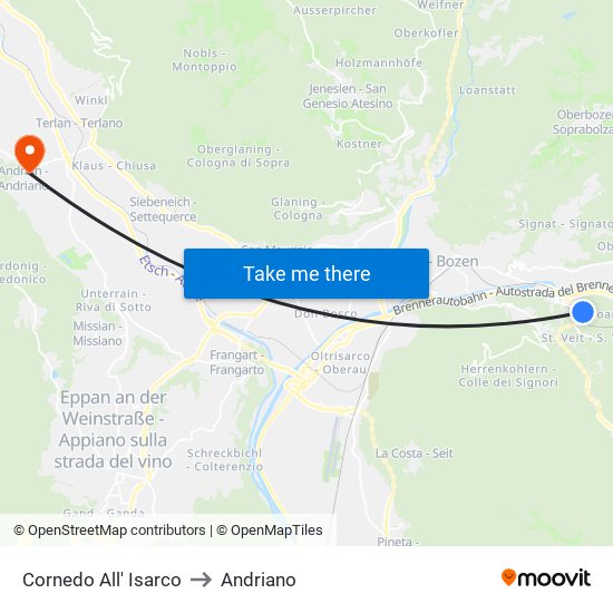 Cornedo All' Isarco to Andriano map