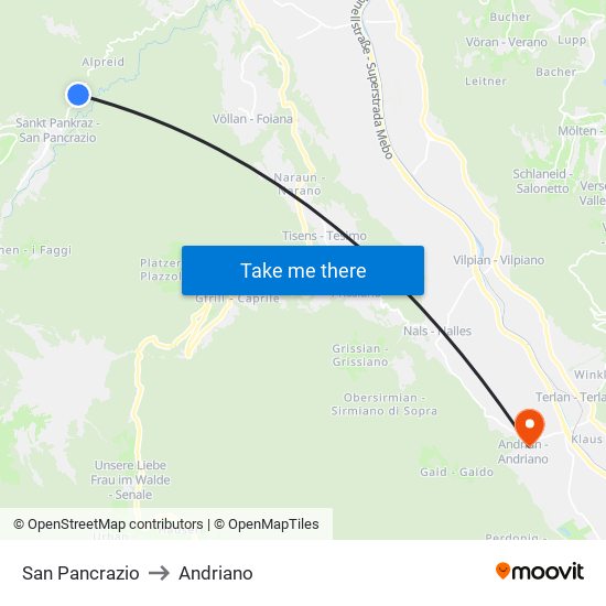 San Pancrazio to Andriano map