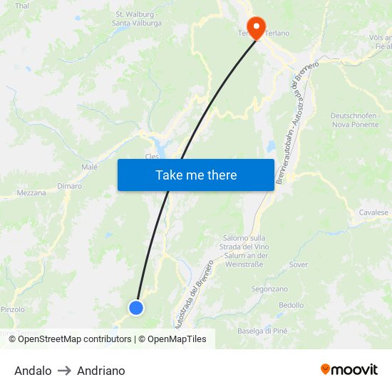 Andalo to Andriano map