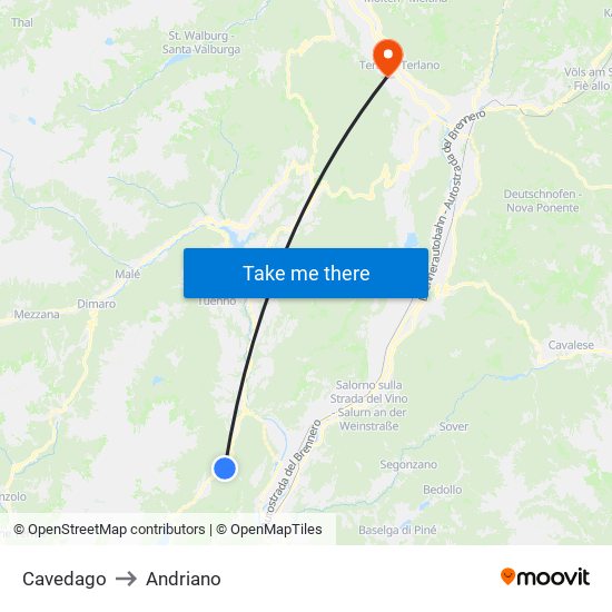 Cavedago to Andriano map