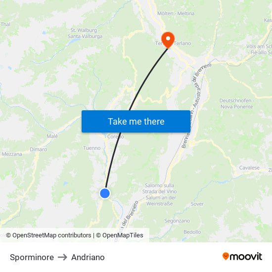 Sporminore to Andriano map