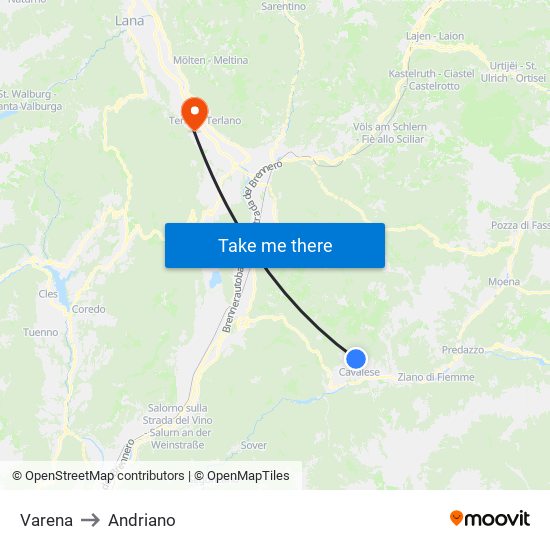Varena to Andriano map