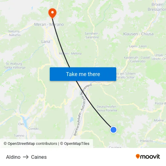 Aldino to Caines map
