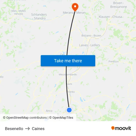 Besenello to Caines map