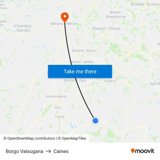 Borgo Valsugana to Caines map