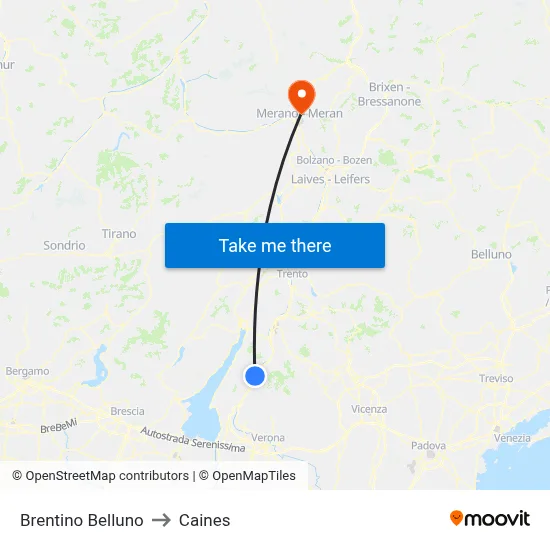 Brentino Belluno to Caines map