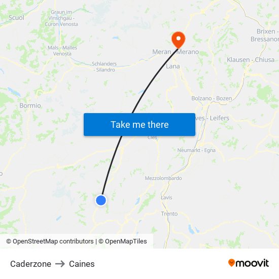 Caderzone to Caines map