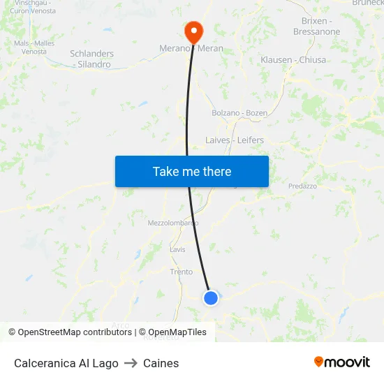 Calceranica Al Lago to Caines map