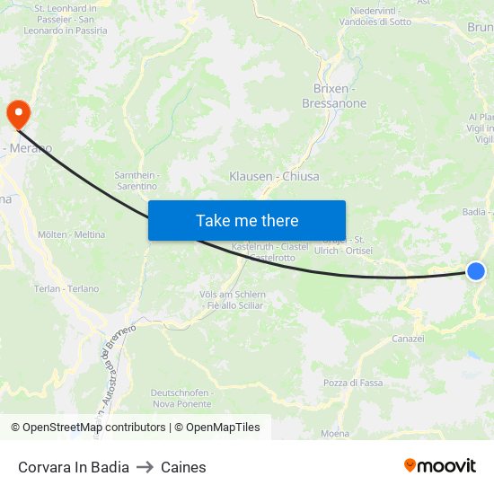 Corvara In Badia to Caines map