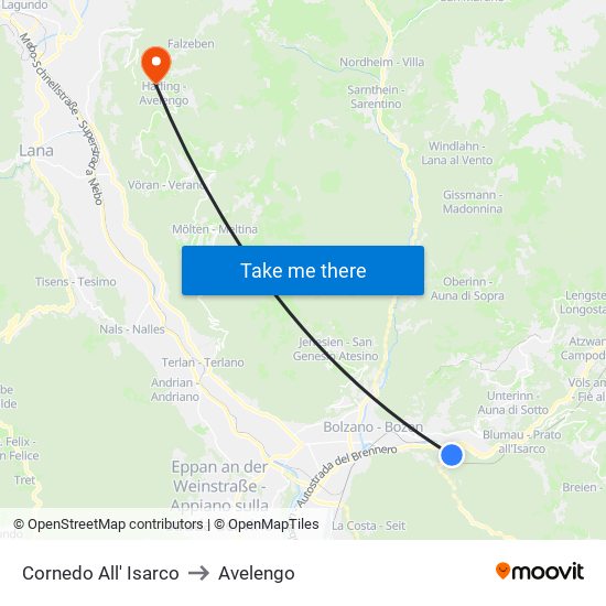 Cornedo All' Isarco to Avelengo map