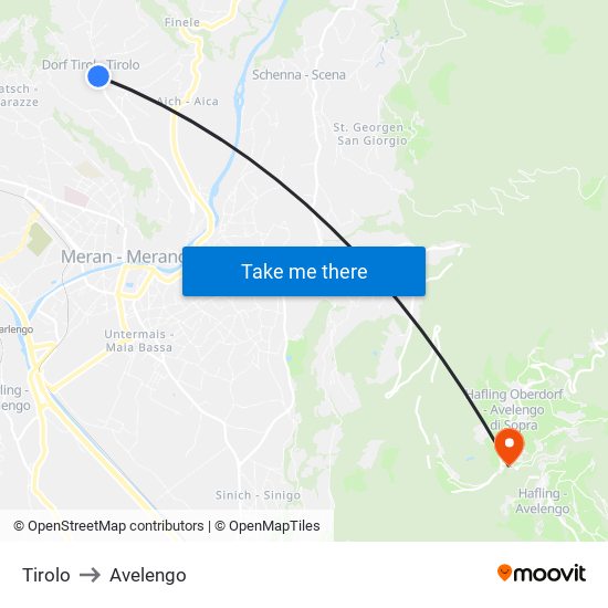 Tirolo to Avelengo map