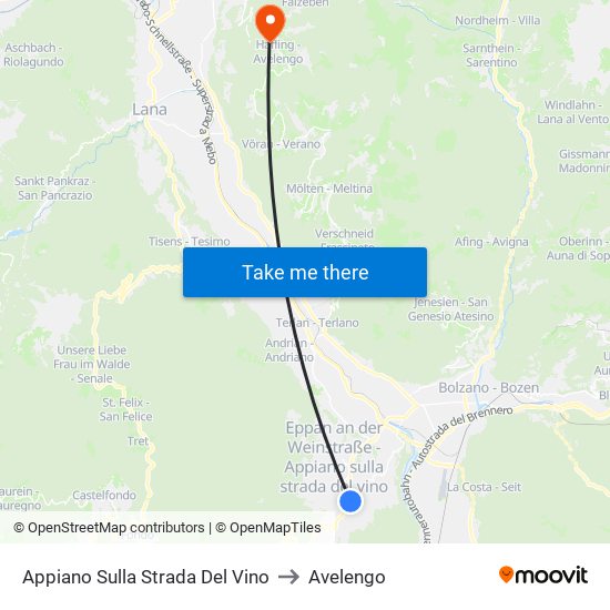 Appiano Sulla Strada Del Vino to Avelengo map