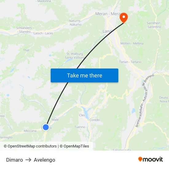 Dimaro to Avelengo map