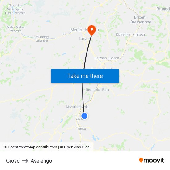 Giovo to Avelengo map