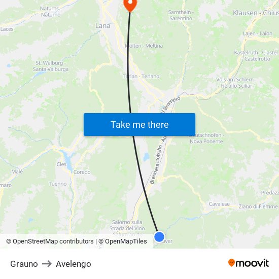 Grauno to Avelengo map