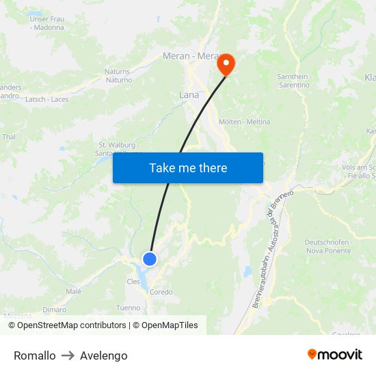 Romallo to Avelengo map