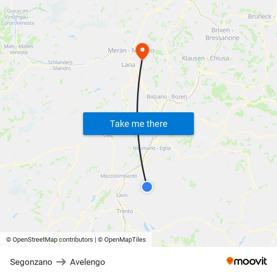 Segonzano to Avelengo map